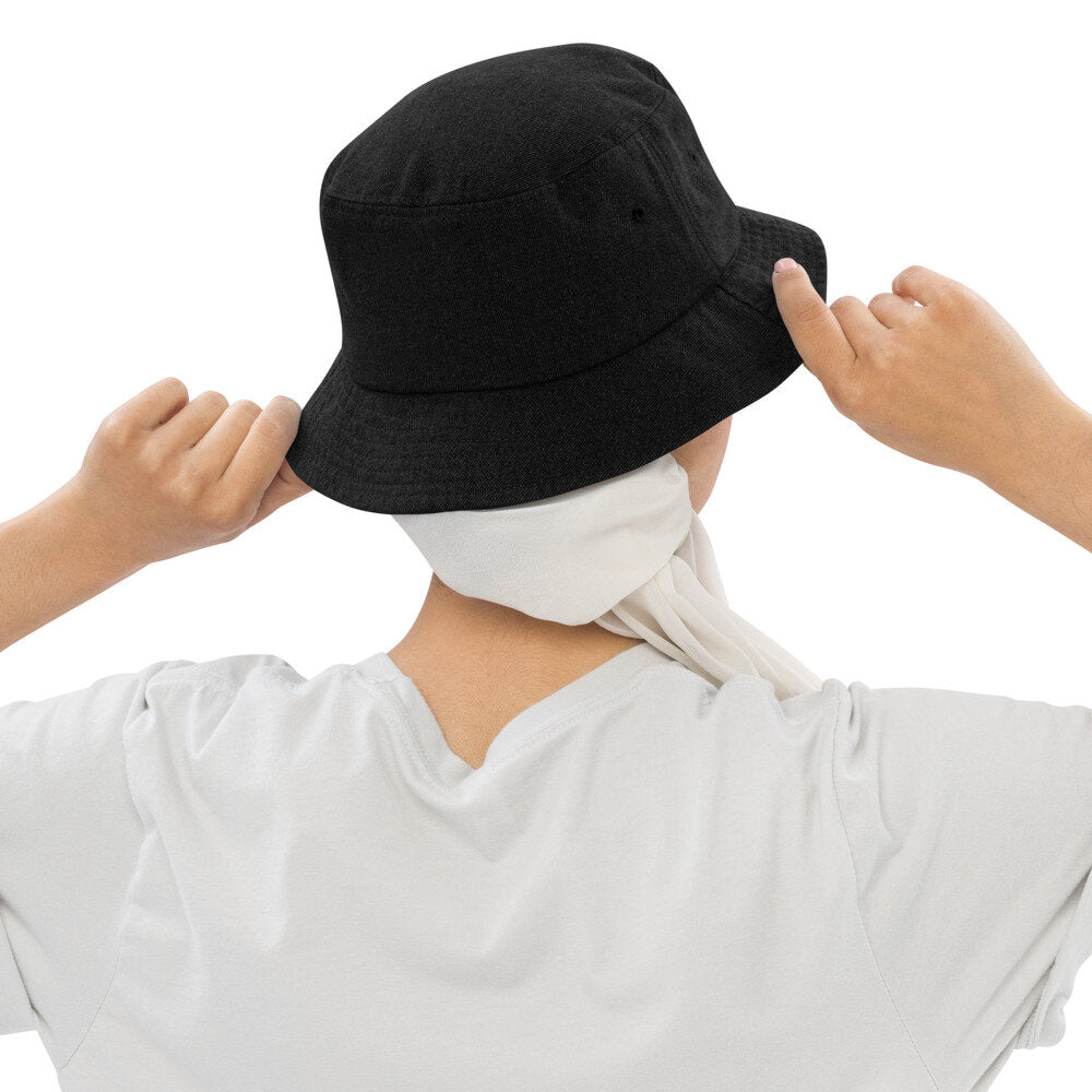 "Pretty Human" Denim Bucket Hat - White Text