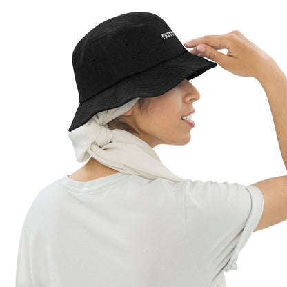 "Pretty Human" Denim Bucket Hat - White Text