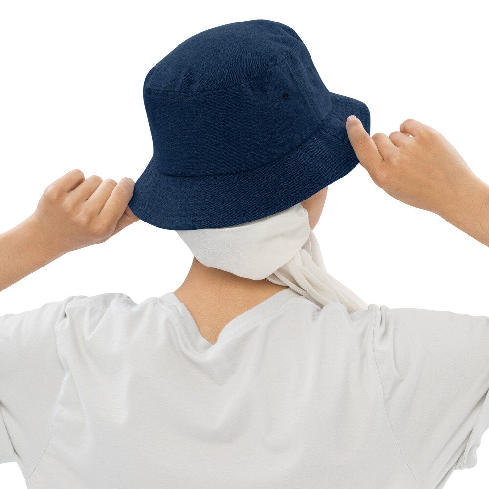"Pretty Human" Denim Bucket Hat - White Text