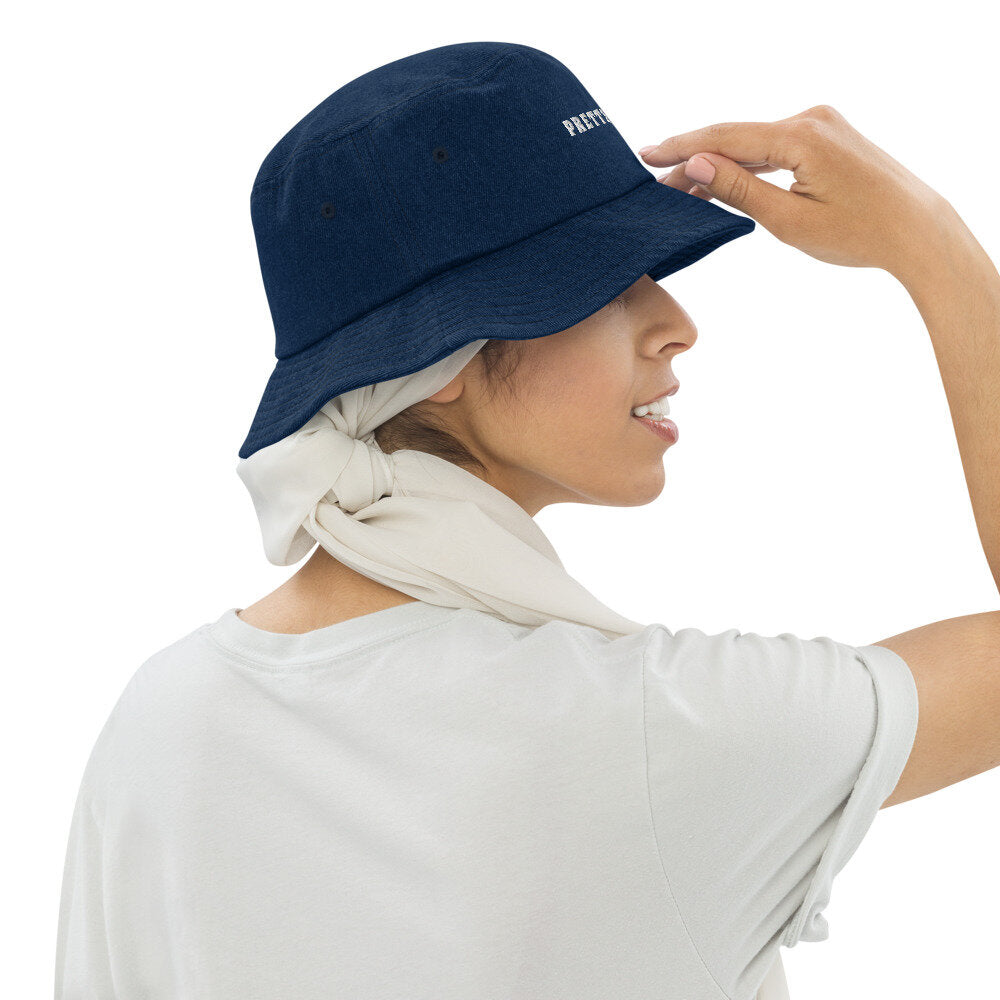 "Pretty Human" Denim Bucket Hat - White Text