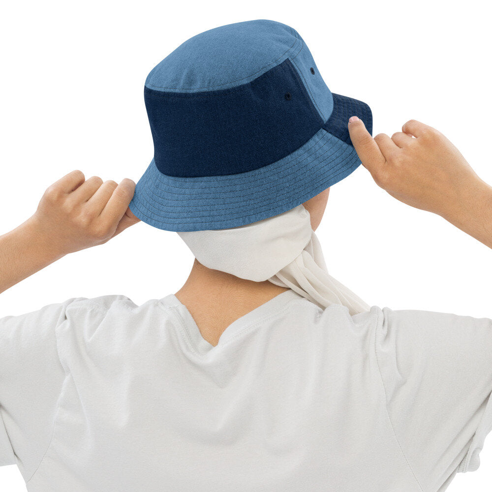 "Pretty Human" Denim Bucket Hat - White Text