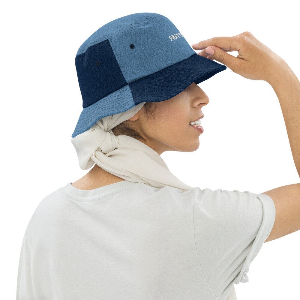 "Pretty Human" Denim Bucket Hat - White Text