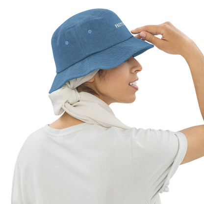 "Pretty Human" Denim Bucket Hat - White Text