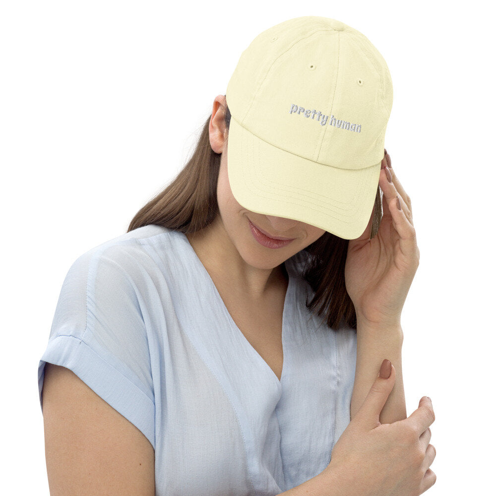 "Pretty Human" Pastel Baseball Dad Hat - White Text